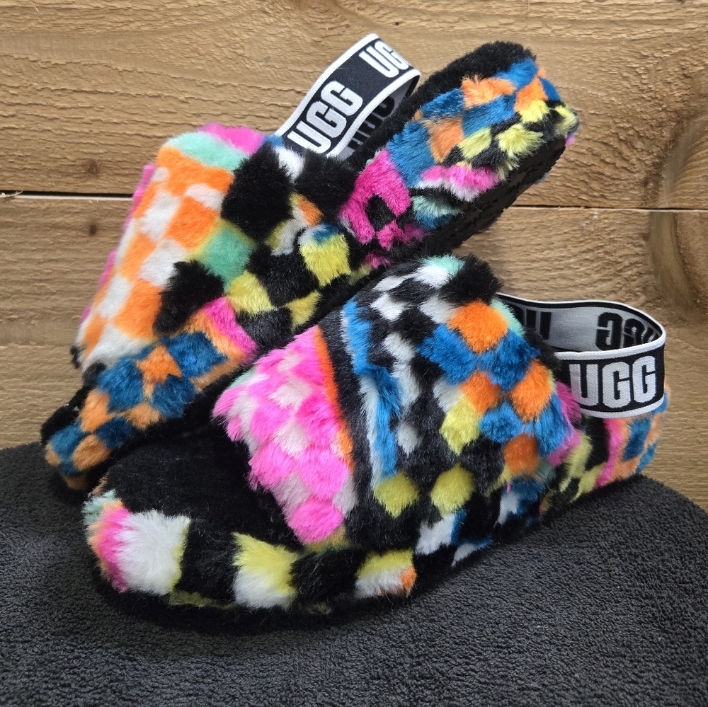 UGG Colorful Checkered Fluffy Slippers